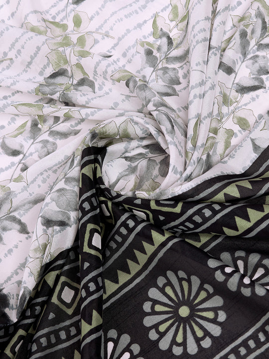 White & Black Dola Silk Saree With Blouse Piece