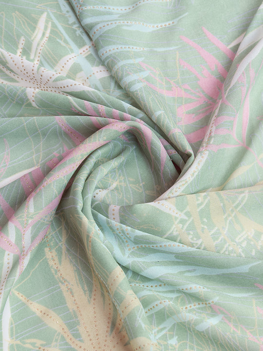 Light Green Silk Georgette Festive Wear Saree With Blouse Piece