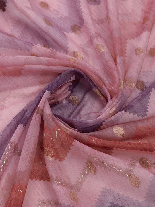 Purple Cotton Blend Saree With Blouse Piece