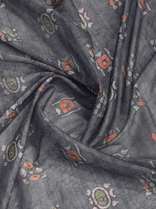 Grey Poly Crepe Festive Wear Saree With Blouse Piece