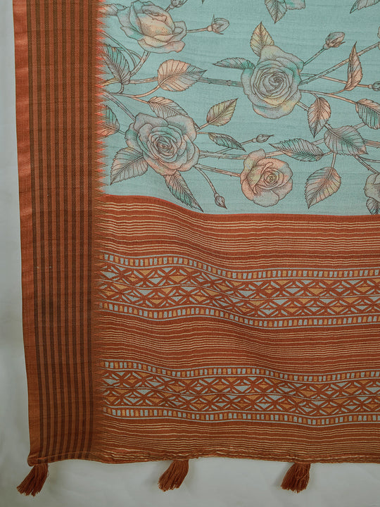 Teal Poly Silk Daily Wear Saree With Blouse Piece