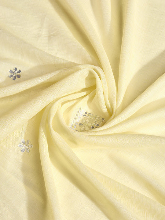 Yellow Linen Blend Saree With Blouse Piece