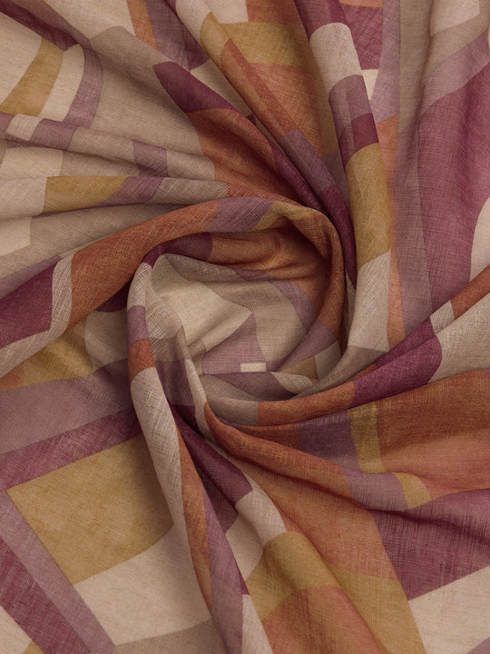 Brown Linen Blend Saree With Blouse Piece