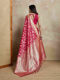 Red Pure Satin Banarasi Saree With Tassels Saree With Blouse Piece