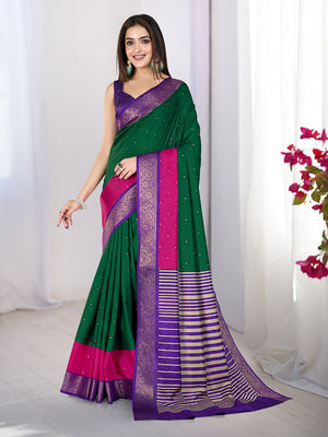 Pure Silk Woven Zari Saree With Jacquard Border And Blouse Piece