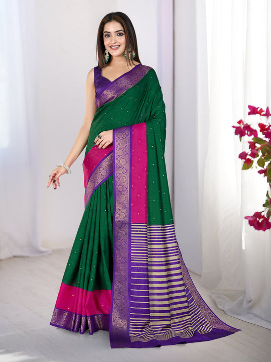 Pure Silk Woven Zari Saree With Jacquard Border And Blouse Piece