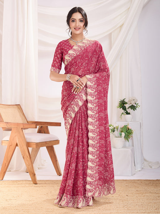 Rani Poly Georgette Festive Wear Saree With Blouse Piece