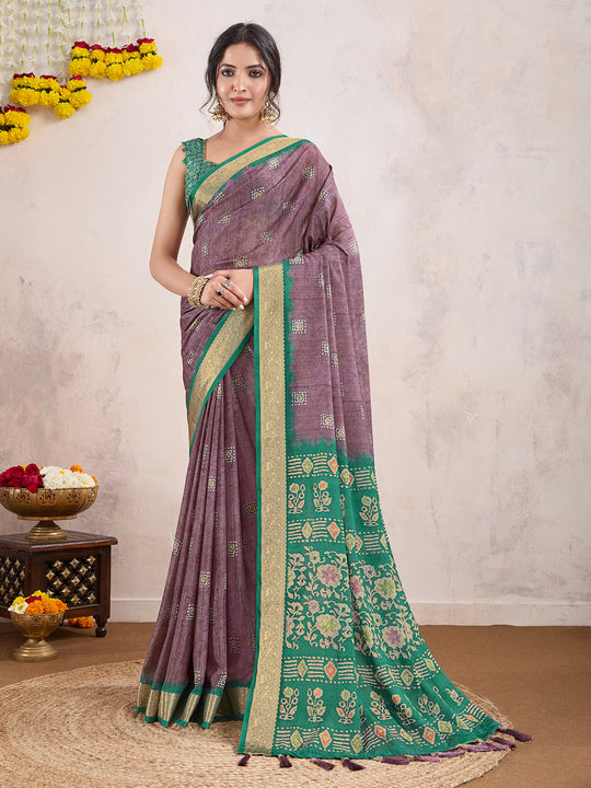 Light Magenta Poly Crepe Festive Wear Saree With Blouse Piece