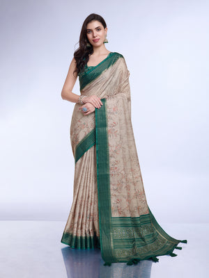 Beige Poly Silk Daily Wear Saree With Blouse Piece
