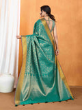 Seagreen Ikkat Woven Kajeevaram Silk Rich Pallu With Blouse Piece