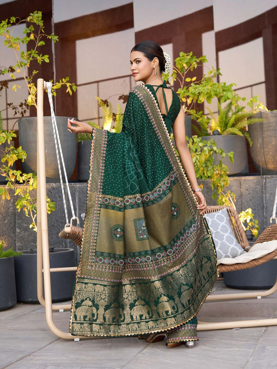 Green Silk Saree With Blouse Piece