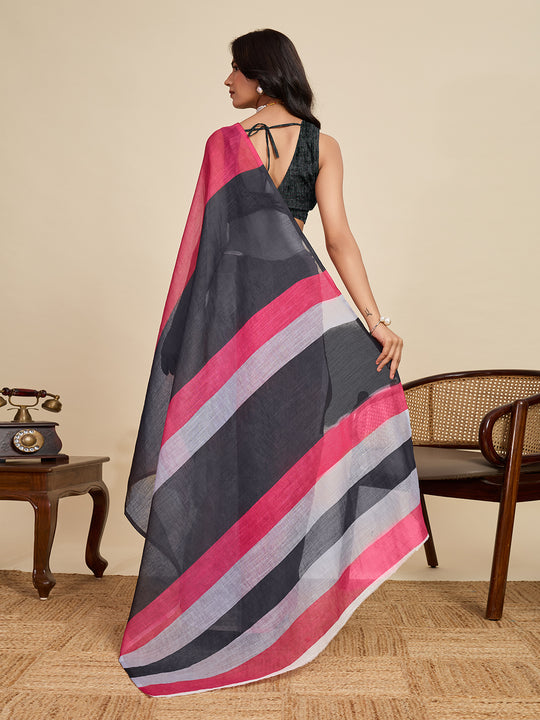 Multicolour Linen Saree With Jari Border All Over Single Colour Printed Saree With Blouse Piece