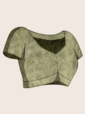 Olive-Green Organza Zari Woven Printed Saree With Hand-Sequence Embellishment Saree With Blouse Piece