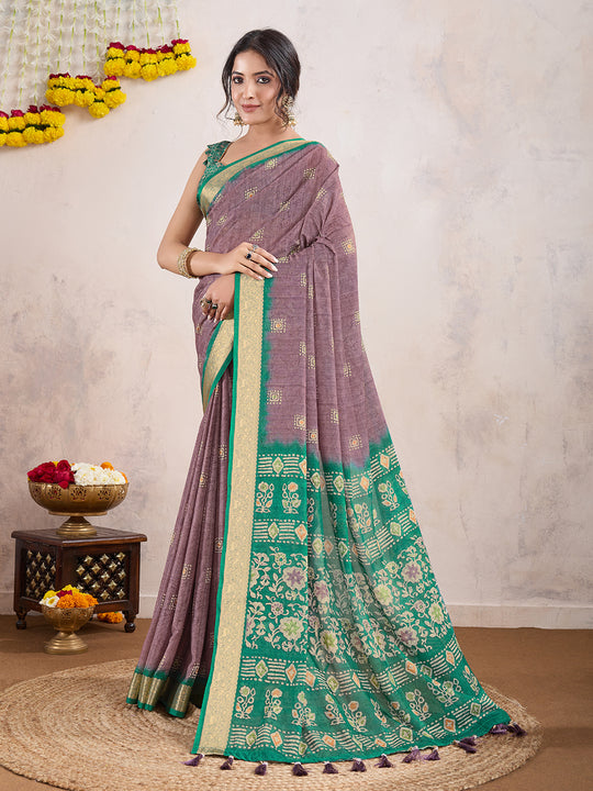 Light Magenta Poly Crepe Festive Wear Saree With Blouse Piece