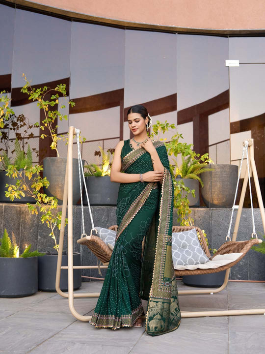 Green Silk Saree With Blouse Piece