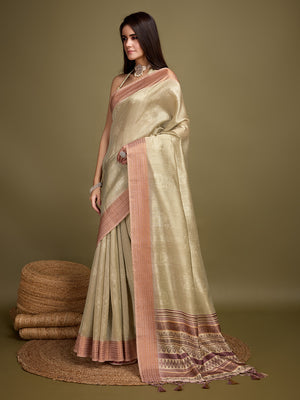 Gold Silk Blend Saree With Blouse Piece