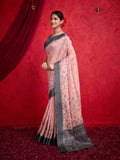 Peach Pure Tussar Viscose Border Paisley Digital Printed With Blouse Piece