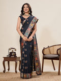 Black Pure Jacquard Fabrics With Sona Chandi Pure Zari Work Saree With Blouse Piece