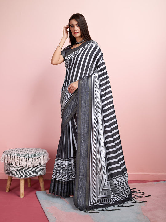 Grey Silk Blend Daily Wear Saree With Blouse Piece