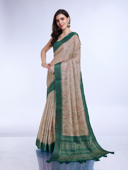 Beige Poly Silk Daily Wear Saree With Blouse Piece