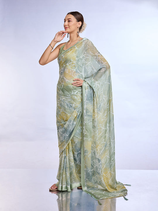 Green Georgette Saree With Blouse Piece