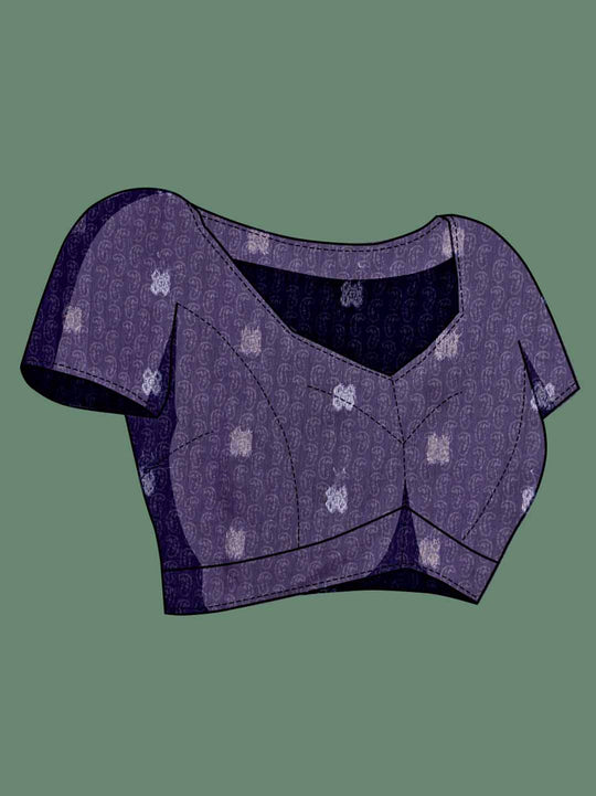 Purple Cotton Banarasi Printed Saree With Thread Embroidery Scalloping  Saree With Blouse Piece