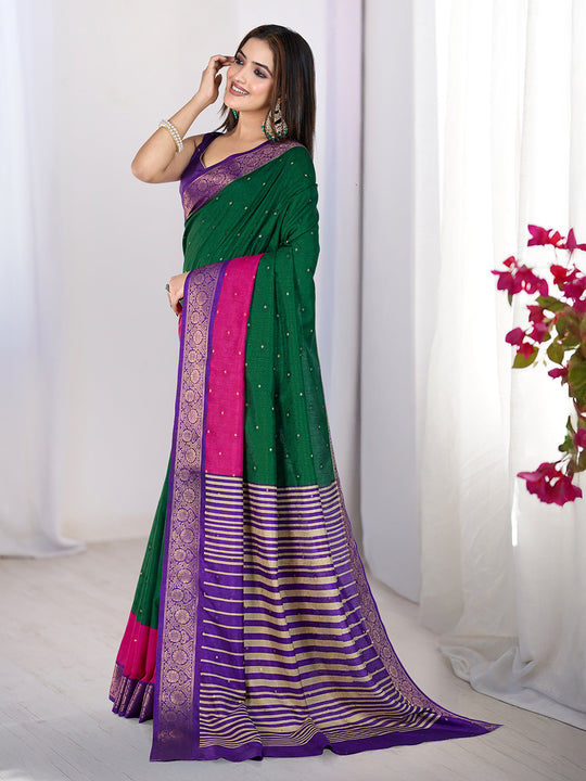 Pure Silk Woven Zari Saree With Jacquard Border And Blouse Piece