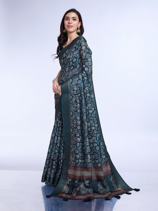 Blue Poly Silk Daily Wear Saree With Blouse Piece