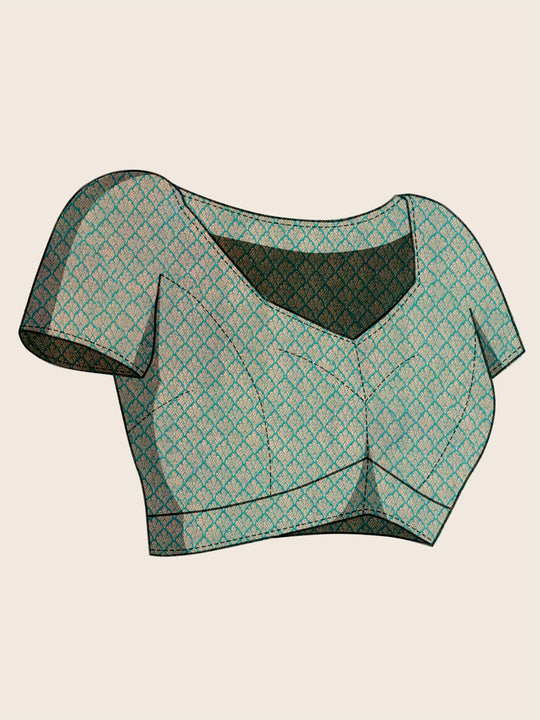 Seagreen Ikkat Woven Kajeevaram Silk Rich Pallu With Blouse Piece