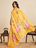 Yellow Chinon Saree All Over Single Colour Printed Saree With Blouse Piece