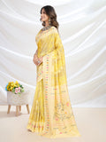 Yellow Handloom Silk Festive Wear Saree With Blouse Piece