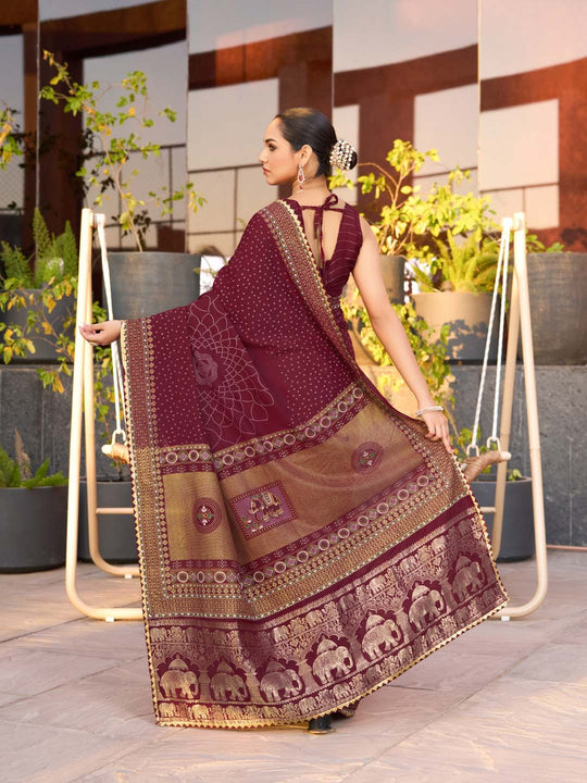 Maroon Silk Saree With Blouse Piece