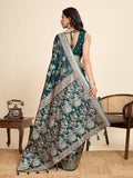 Teal Green Soft Silk Sarees Premium Two Tone Satin Fabric With Unique Designs Saree With Blouse Piece