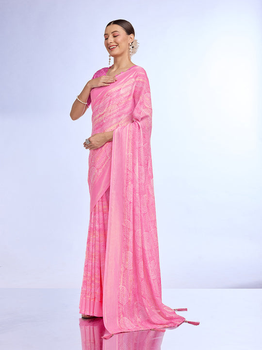 Purple Georgette Saree With Blouse Piece