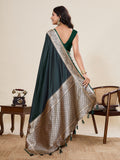 Green Pure Satin Silk Gala Border Concept Weaved With Jari And Minakari Rich Pallu Saree With Blouse Piece
