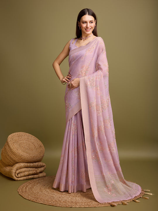 Lavender Tissue Saree With Blouse Piece
