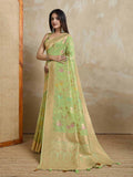 Mintgreen Organza Banarasi Woven Rich Pallu With Blouse Piece