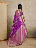 Purple Pure Satin Banarasi Saree With Tassels Saree With Blouse Piece