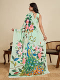 Mint Green Chinon Saree All Over Single Colour Printed Saree With Blouse Piece