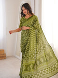 Soft Pure Cotton Hand Bagru Print Sarees With Blouse Pice