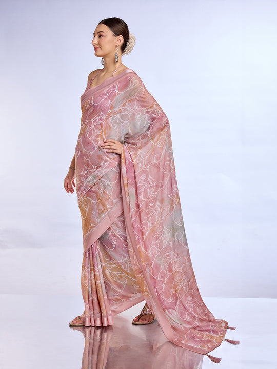 Light Pink Georgette Saree With Blouse Piece
