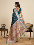 Teal Blue Soft Silk Sarees Premium Two Tone Satin Fabric With Unique Pathani Designs Saree With Blouse Piece