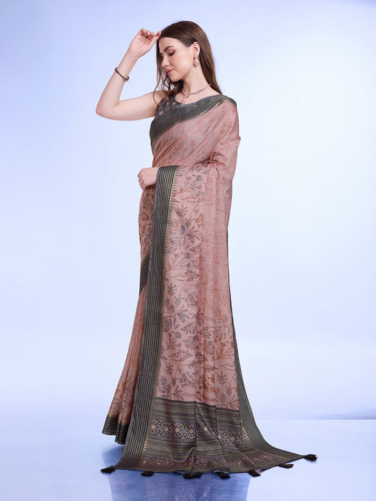 Pink Poly Silk Daily Wear Saree With Blouse Piece