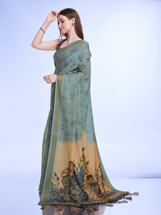 Sea Green Poly Silk Festival Saree With Blouse Piece
