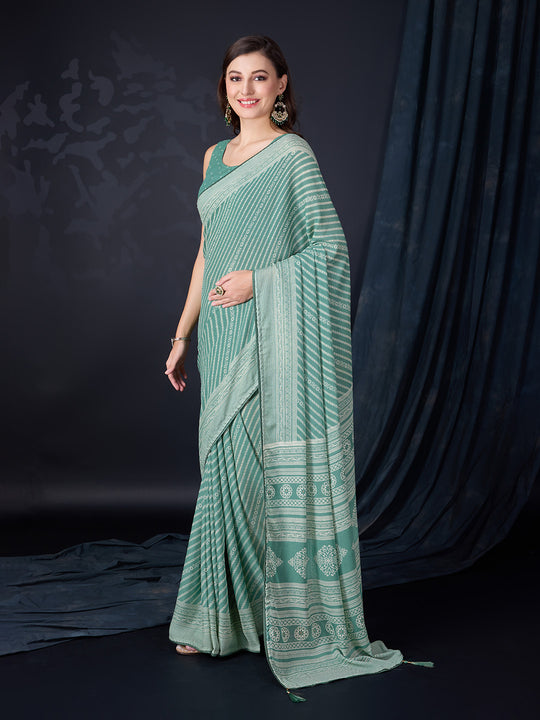 Green Poly Georgette Saree With Blouse Piece