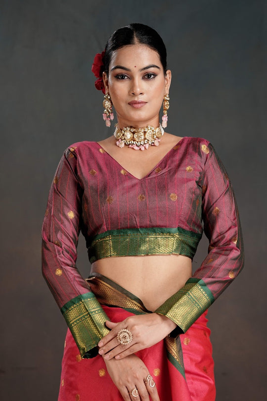 Soft Silk Chitt Palu With Contrast Blouse Weaving Saree