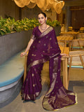 Violet Chinon Soft Silk Saree With Blouse Piece