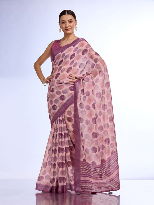 Burgundy Linen Blend Saree With Blouse Piece