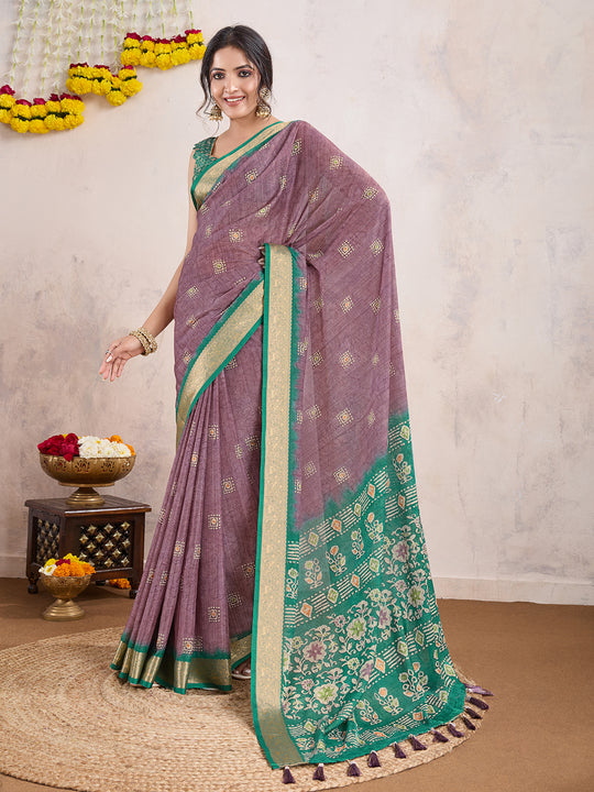 Light Magenta Poly Crepe Festive Wear Saree With Blouse Piece