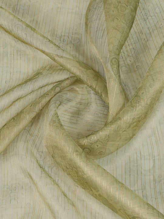 Olive-Green Organza Zari Woven Printed Saree With Hand-Sequence Embellishment Saree With Blouse Piece